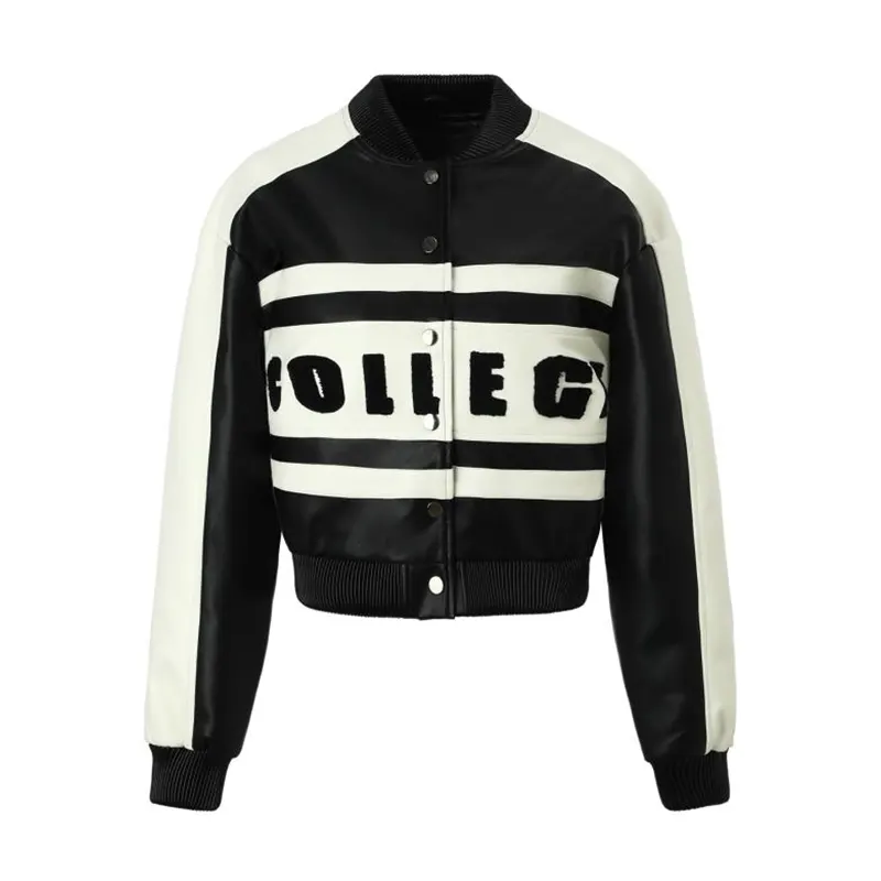 เสื้อแจ็คเก็ต Racing Color Block แบบปัก สีดำและสีน้ำตาล