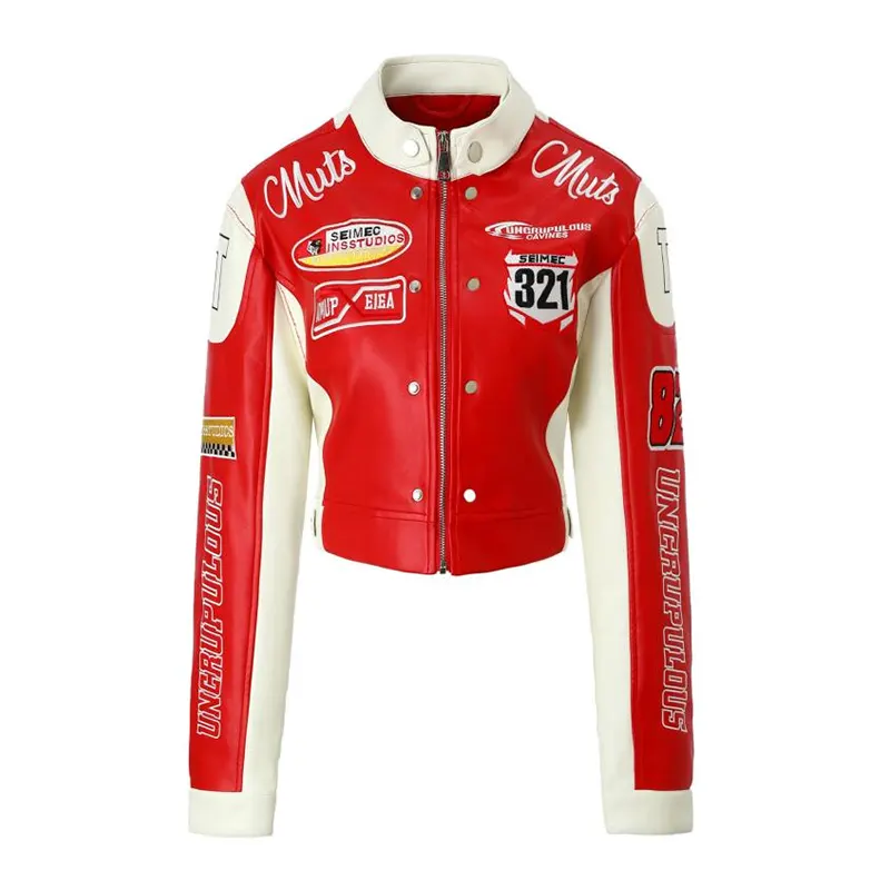 เสื้อแจ็คเก็ต Racing Block สีแดงและดำแบบปัก