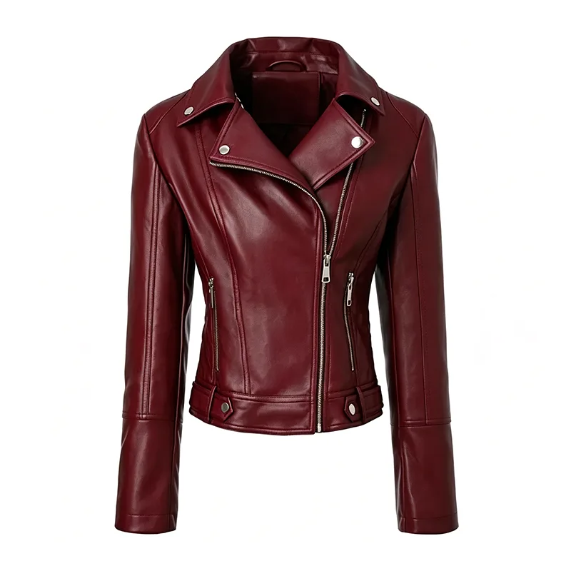 Slim Fit Long Sleeve Faux Leather Biker Jacket