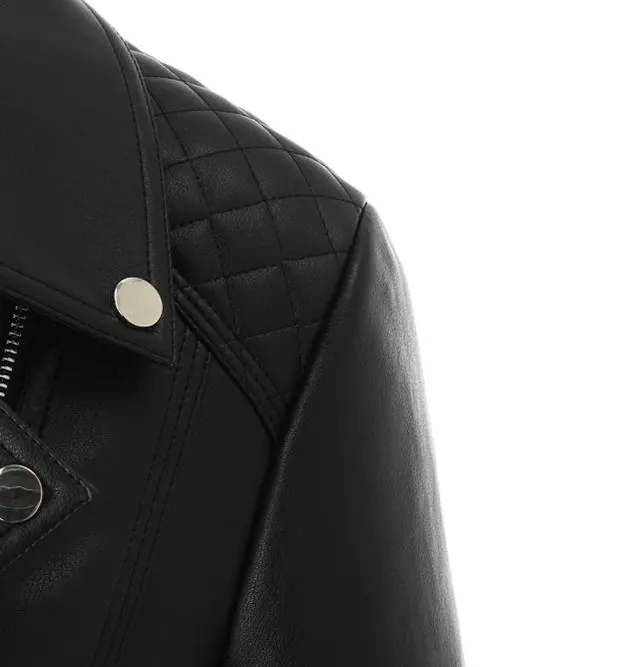 Quilted Shoulder Faux Leather Jacket with Lapel