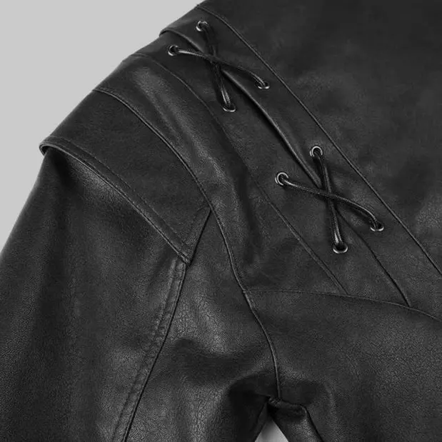 Lace-Up Shoulder Faux Leather Jacket with Belt