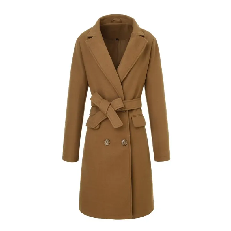 French Vintage Double-breasted Long Woolen Trench Coat