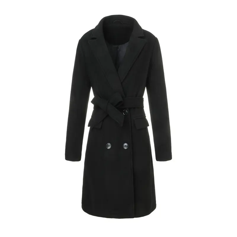 French Vintage Double-breasted Long Woolen Trench Coat