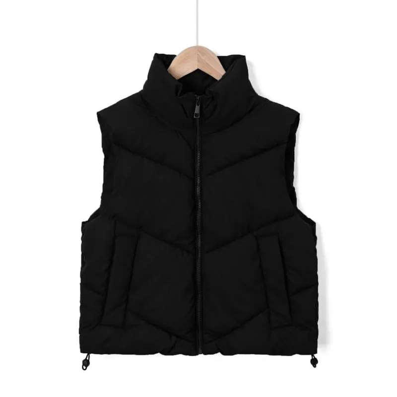 Stand Collar Drawstring Windproof Utility Padded Vest